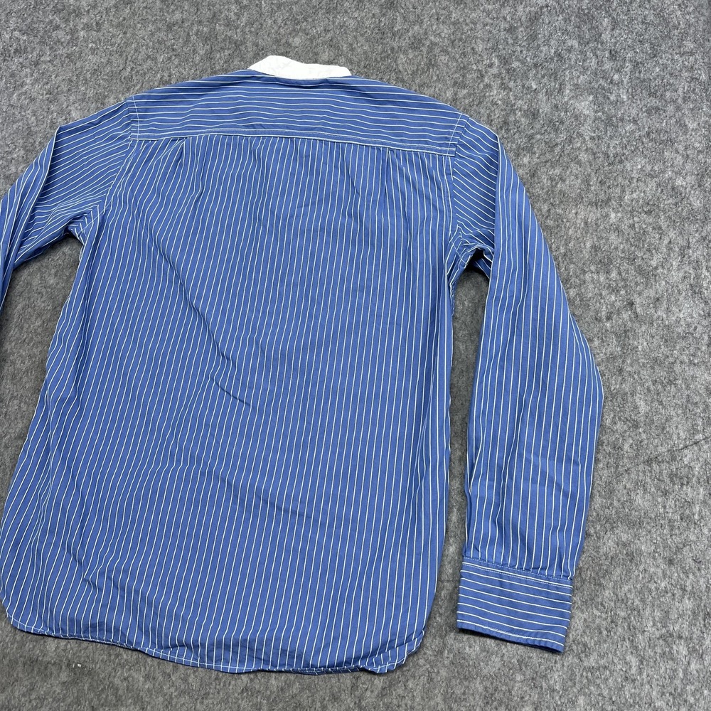 American Eagle Shirt Mens S Blue Stripe Long Sleeve Button Up Band Collar Preppy - Picture 13 of 16